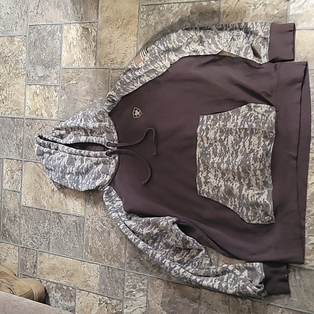 Mens Ariat patriotic brown/camo hoodie size Large